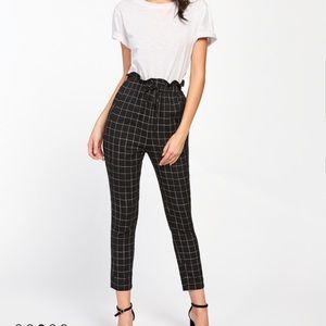 High-waisted Black/White Grid Trousers